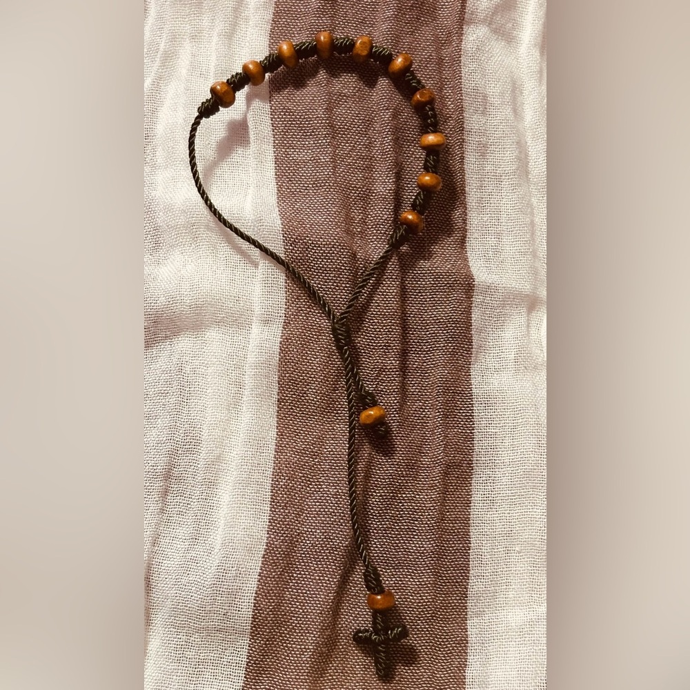 Rosary Bracelet, Handwoven Cord olive color with beads,Adjustable Bracelet